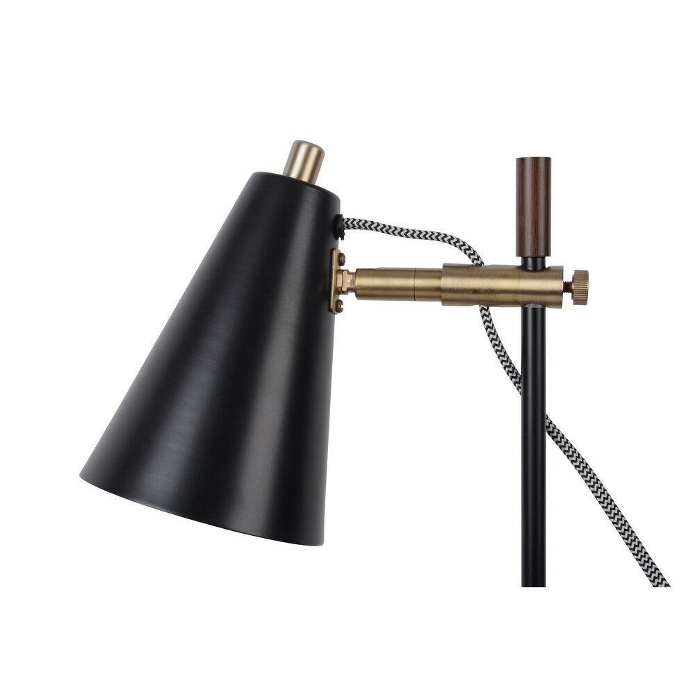 El Décor Black and Faux Wood Modern Task Lamp with LED Bulb