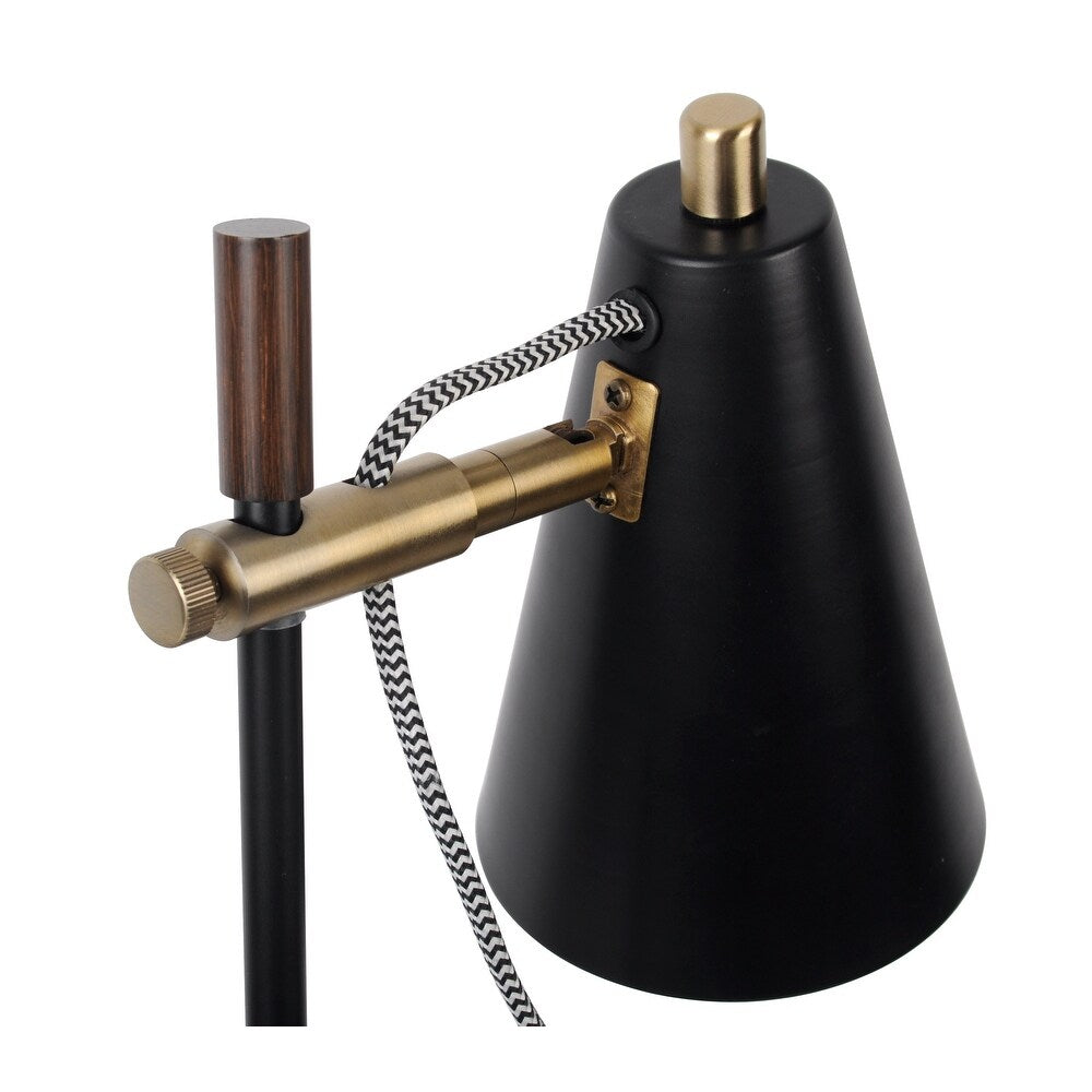 El Décor Black and Faux Wood Modern Task Lamp with LED Bulb