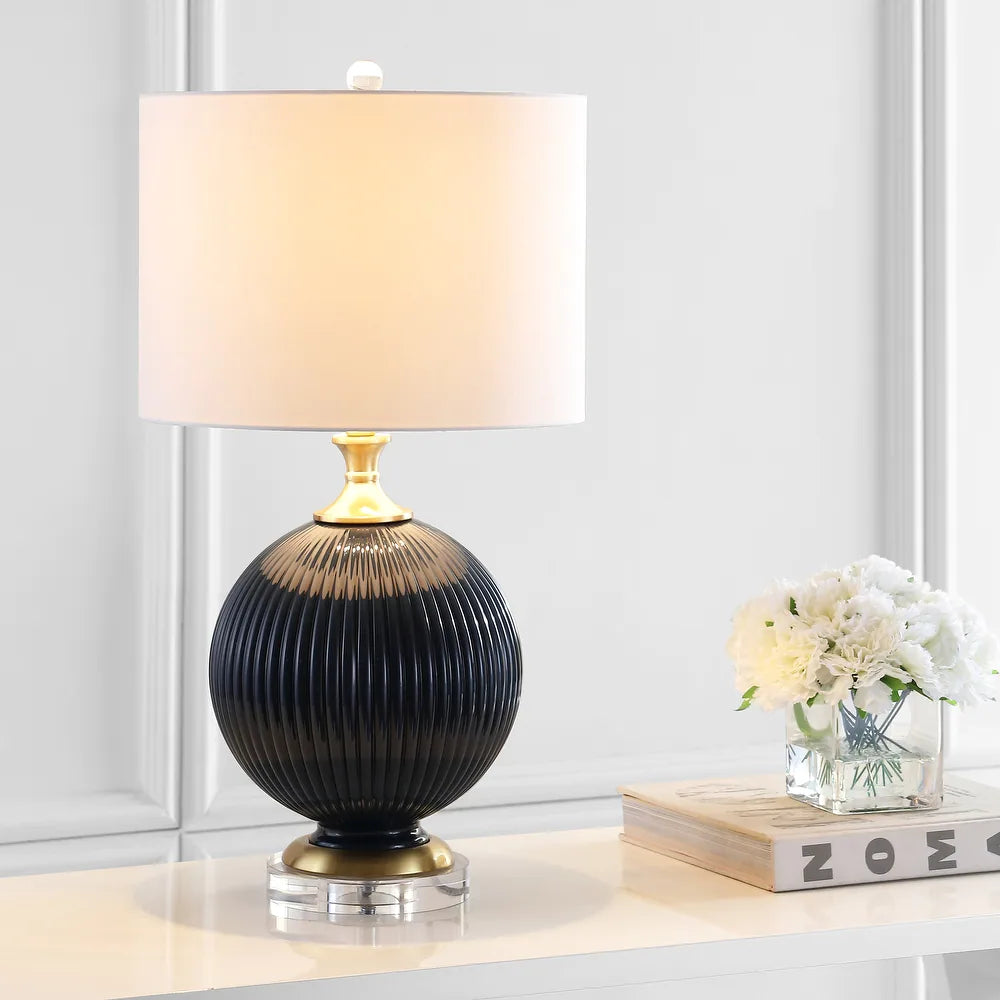 Delphine 26.5" Glass/Crystal LED Table Lamp, Navy by JONATHAN Y