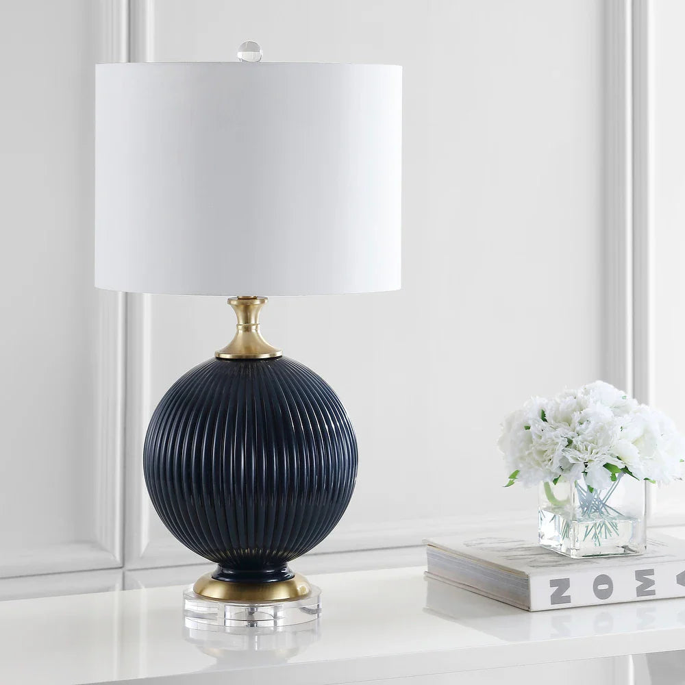 Delphine 26.5" Glass/Crystal LED Table Lamp, Navy by JONATHAN Y