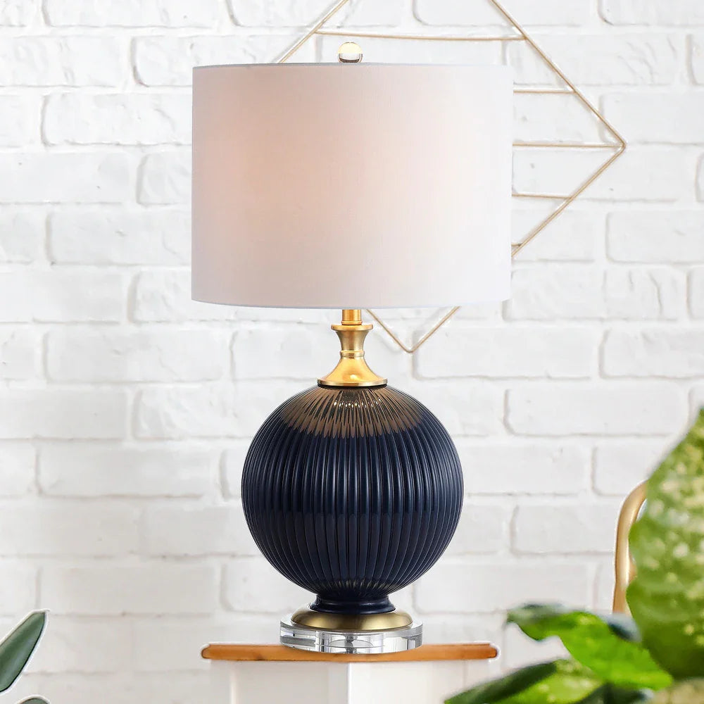 Delphine 26.5" Glass/Crystal LED Table Lamp, Navy by JONATHAN Y