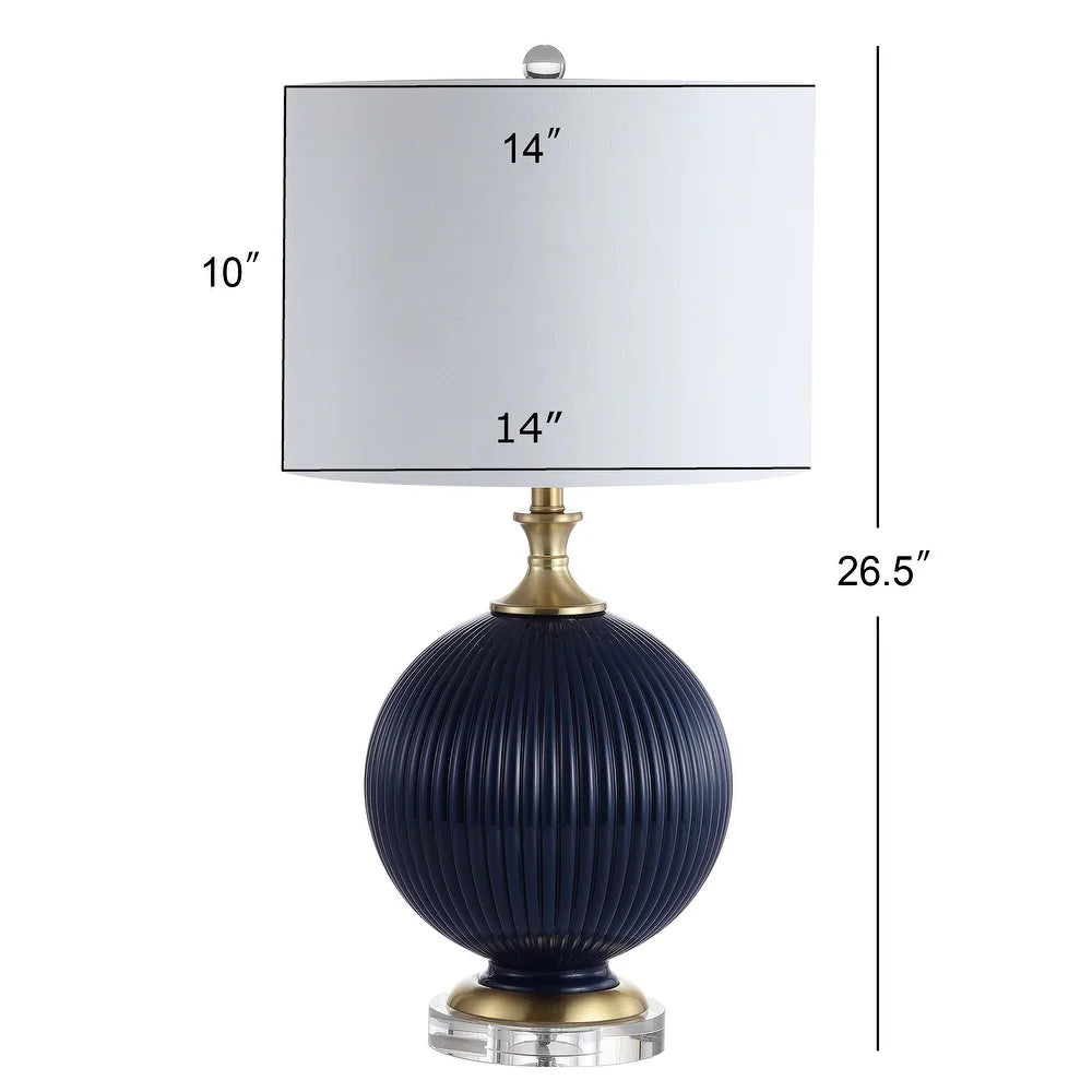 Delphine 26.5" Glass/Crystal LED Table Lamp, Navy by JONATHAN Y