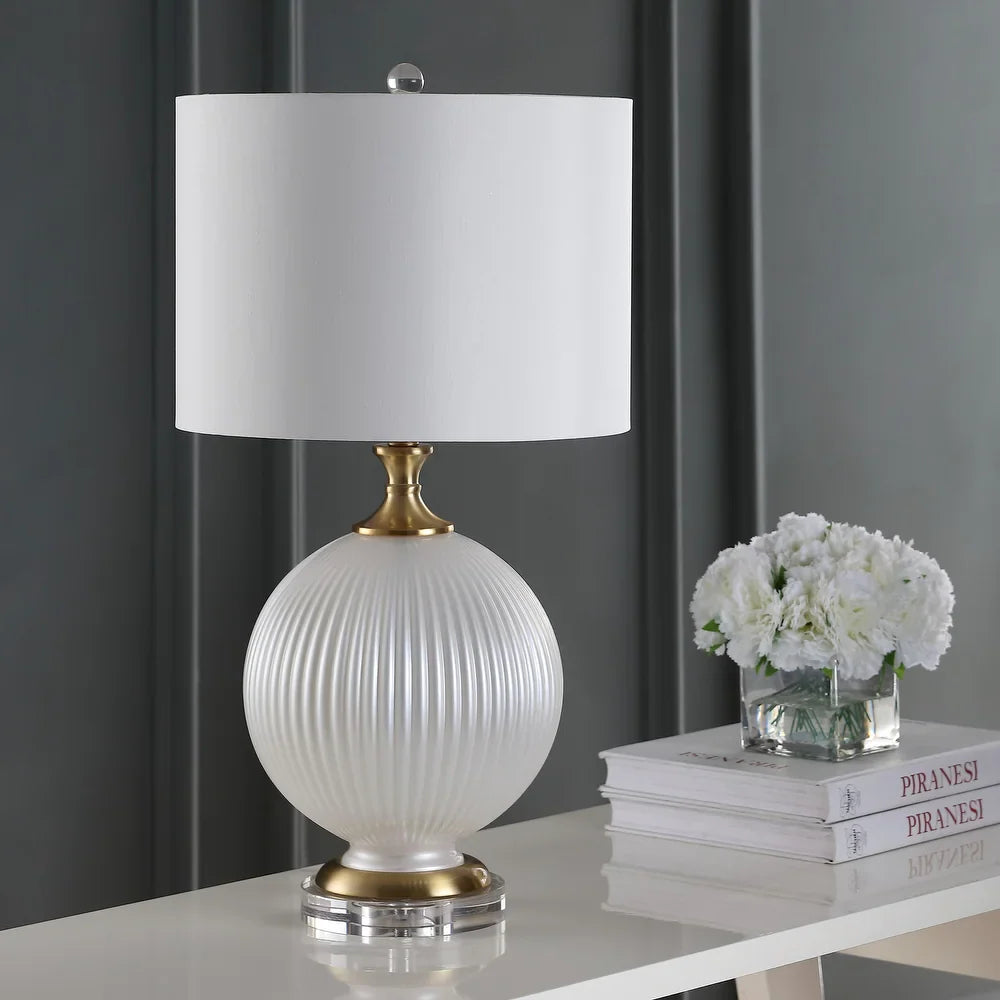 Delphine 26.5" Glass/Crystal LED Table Lamp, Navy by JONATHAN Y