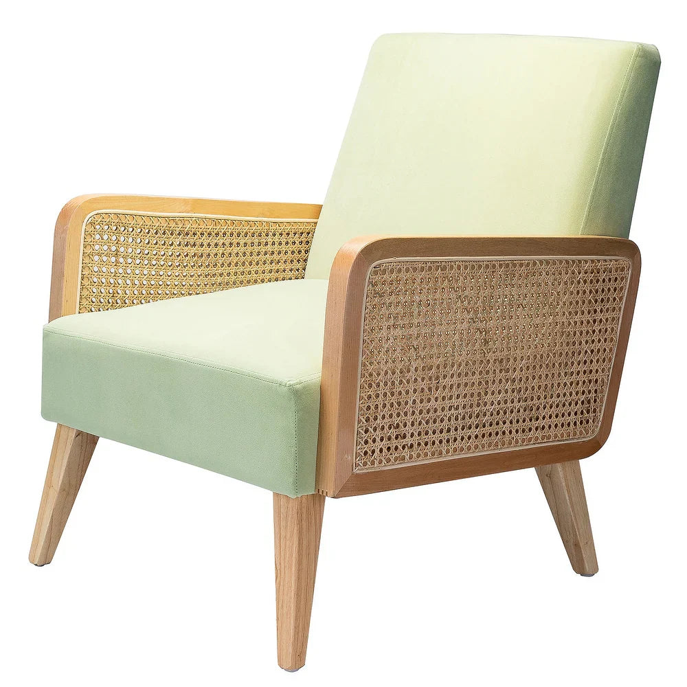 Carmina Upholstered Accent Chair with Natural Rattan Arms