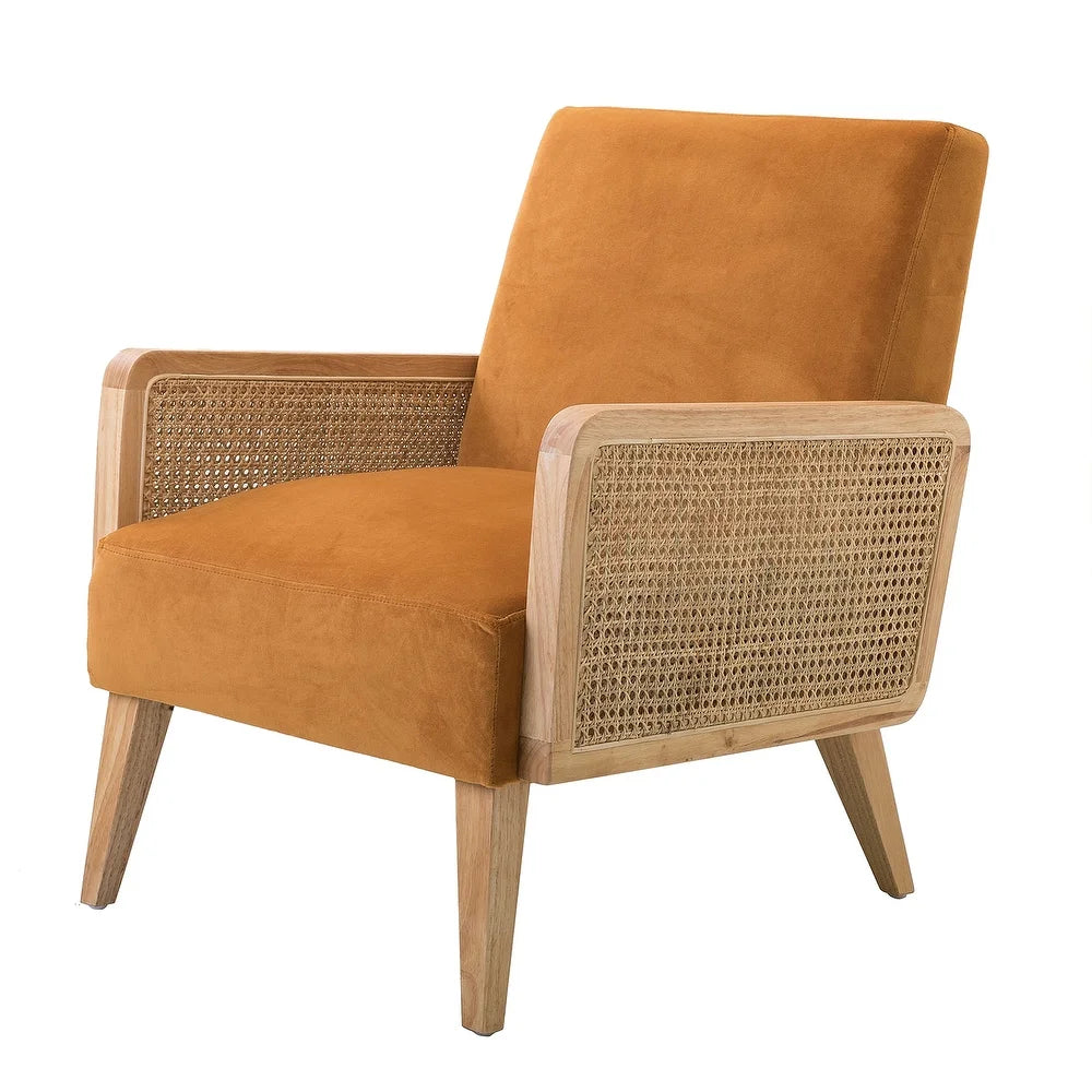 Carmina Modern Bohemian Cane upholstered Accent Armchair with Tapered Legs Set of 2