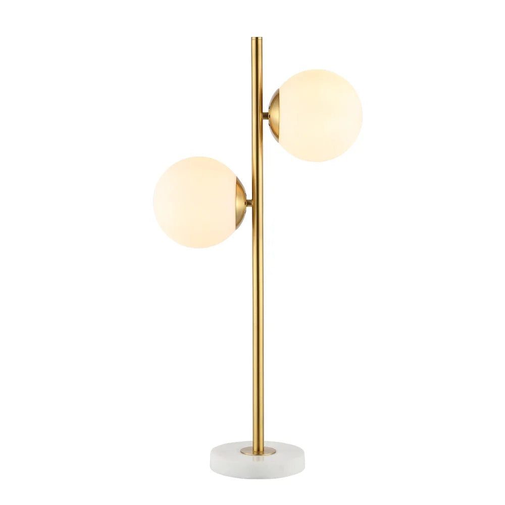 Dino 28" 2-Light Coastal Vintage Iron LED Table Lamp, Brass Gold/White