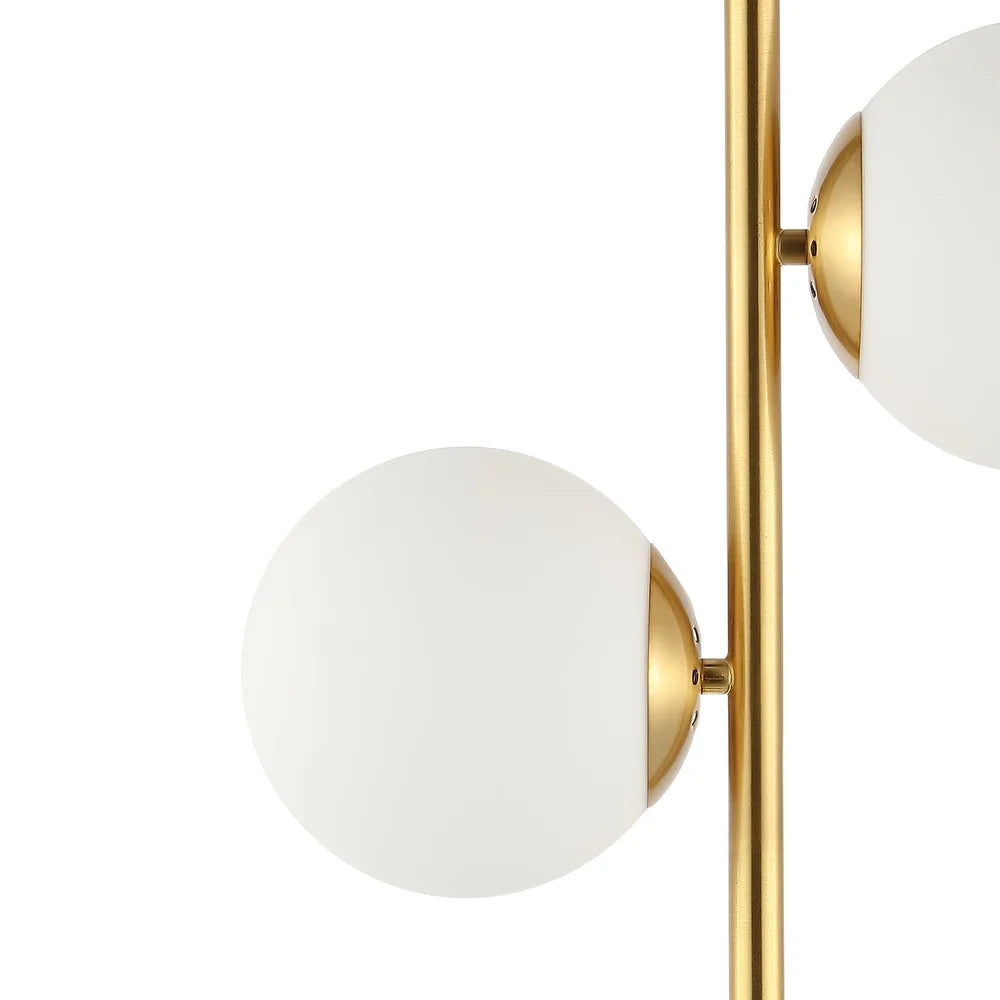 Dino 28" 2-Light Coastal Vintage Iron LED Table Lamp, Brass Gold/White