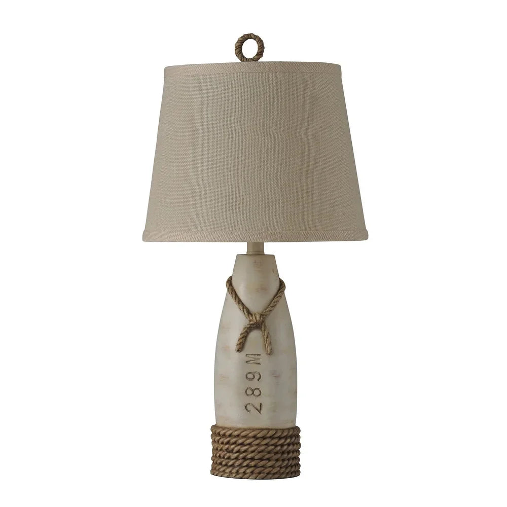 StyleCraft Distressed White Table Lamp - Cream Hardback Canvas Shade