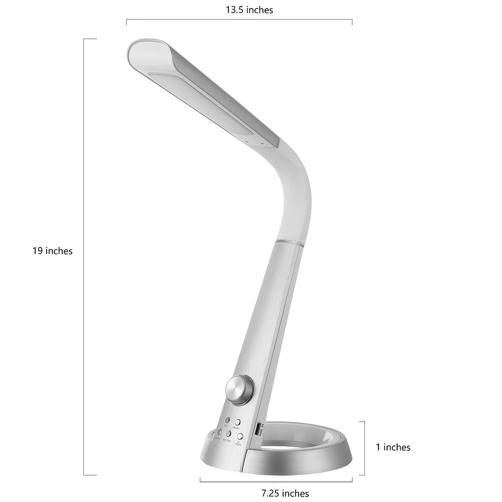 Dixon 19" Aluminum Contemporary Minimalist Adjustable Head Dimmable USB Charging LED Task Lamp, Black