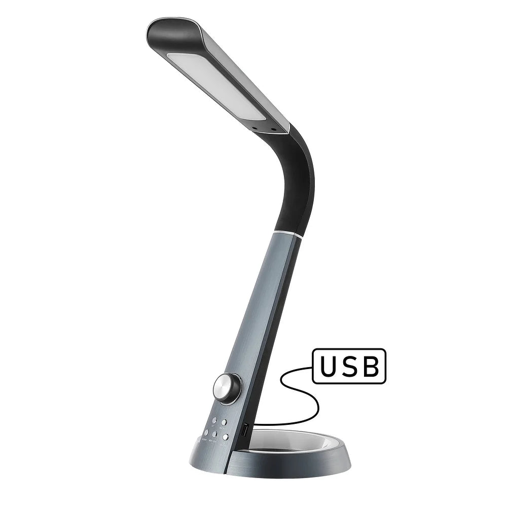 Dixon 19" Aluminum Contemporary Minimalist Adjustable Head Dimmable USB Charging LED Task Lamp, Black