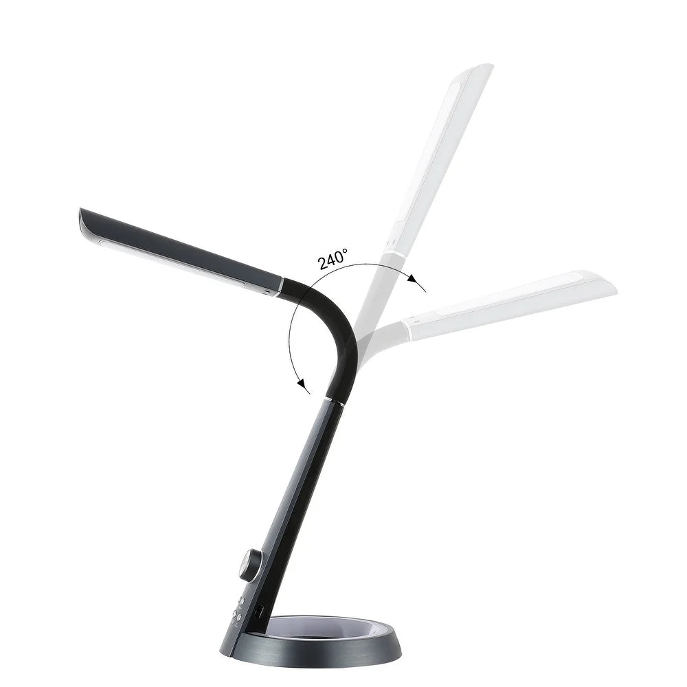 Dixon 19" Aluminum Contemporary Minimalist Adjustable Head Dimmable USB Charging LED Task Lamp, Black