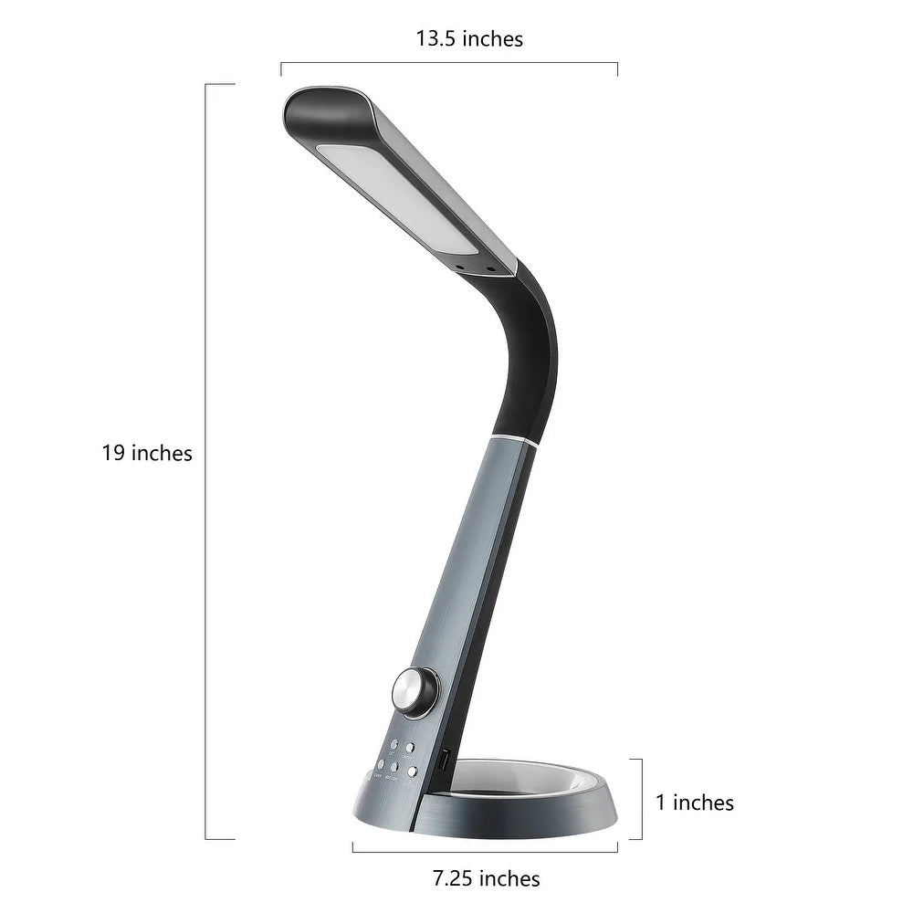 Dixon 19" Aluminum Contemporary Minimalist Adjustable Head Dimmable USB Charging LED Task Lamp, Black