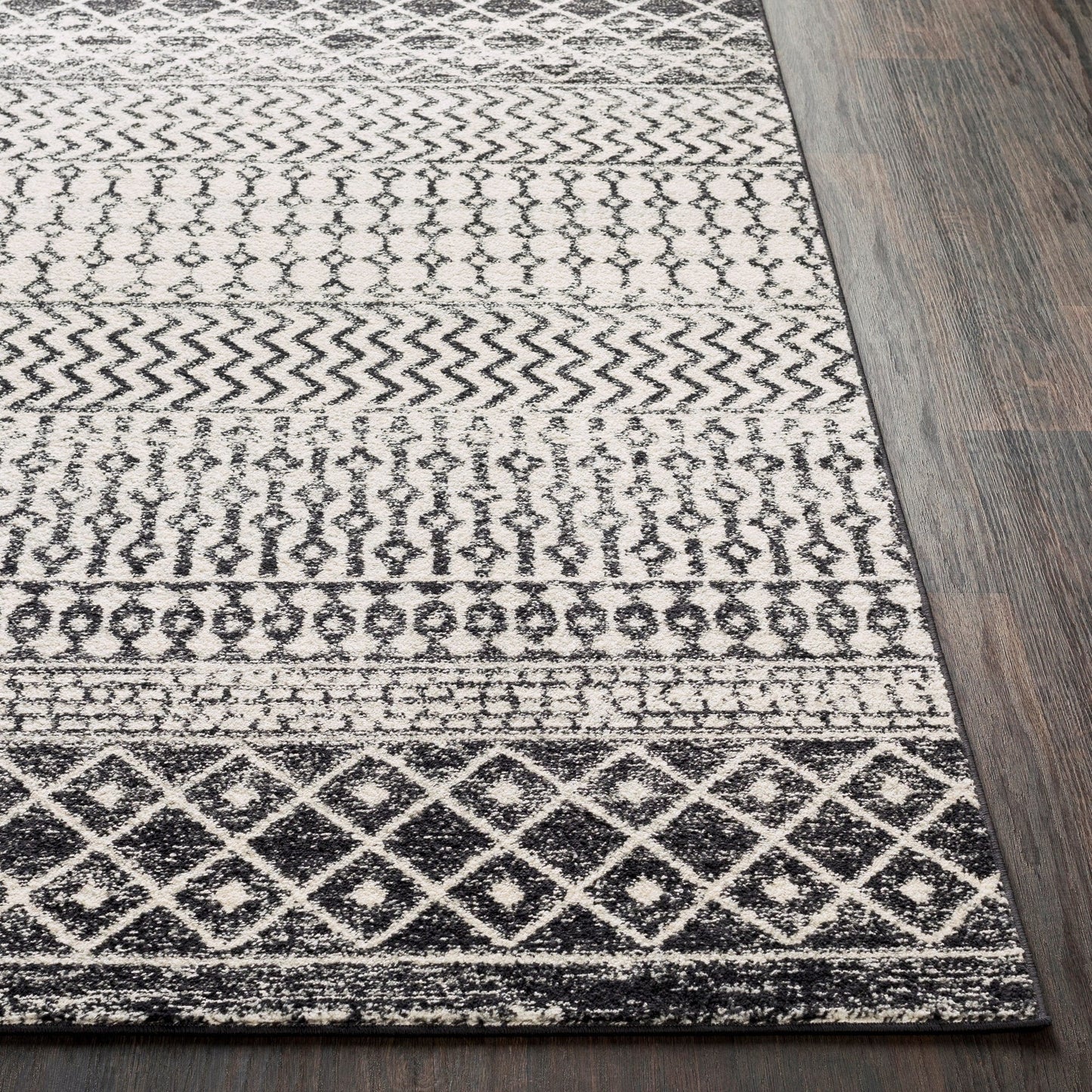 Distressed Geometric Black White Area Rug