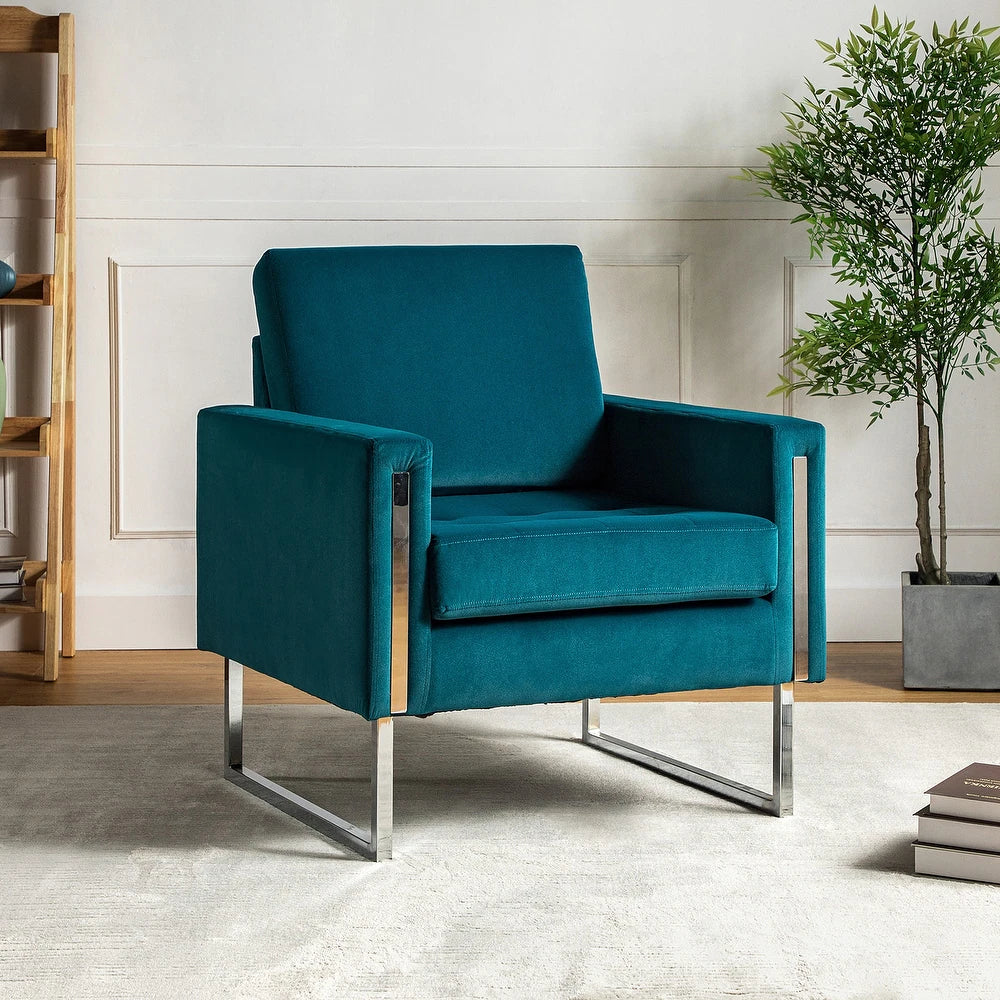 Elastus Modern Comfy Velvet Club Chair with Chic Metal Legs