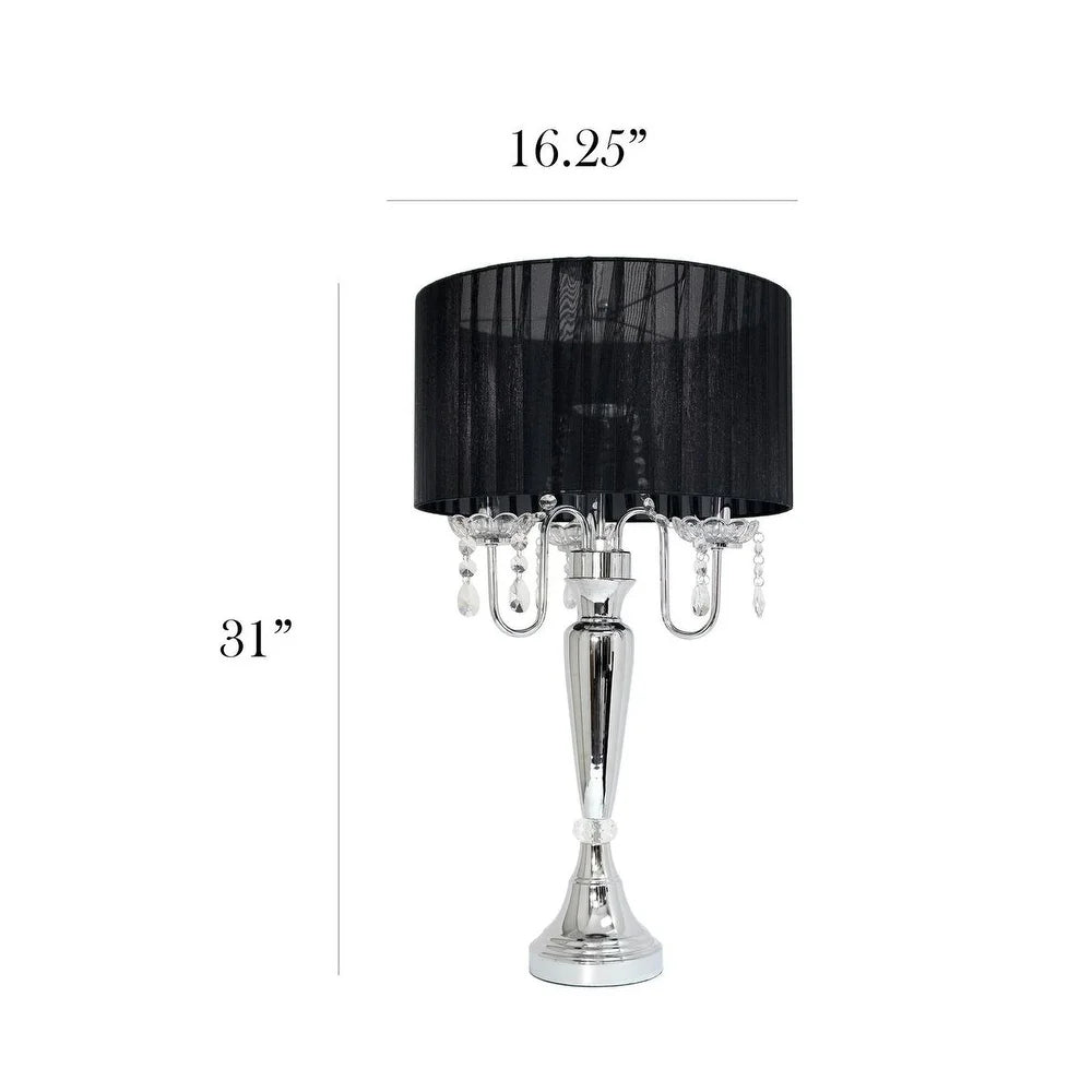 Elegant Designs Trendy Romantic Sheer Shade Table Lamp with Hanging Crystals - 16.5(L)16.5(W)31(H)