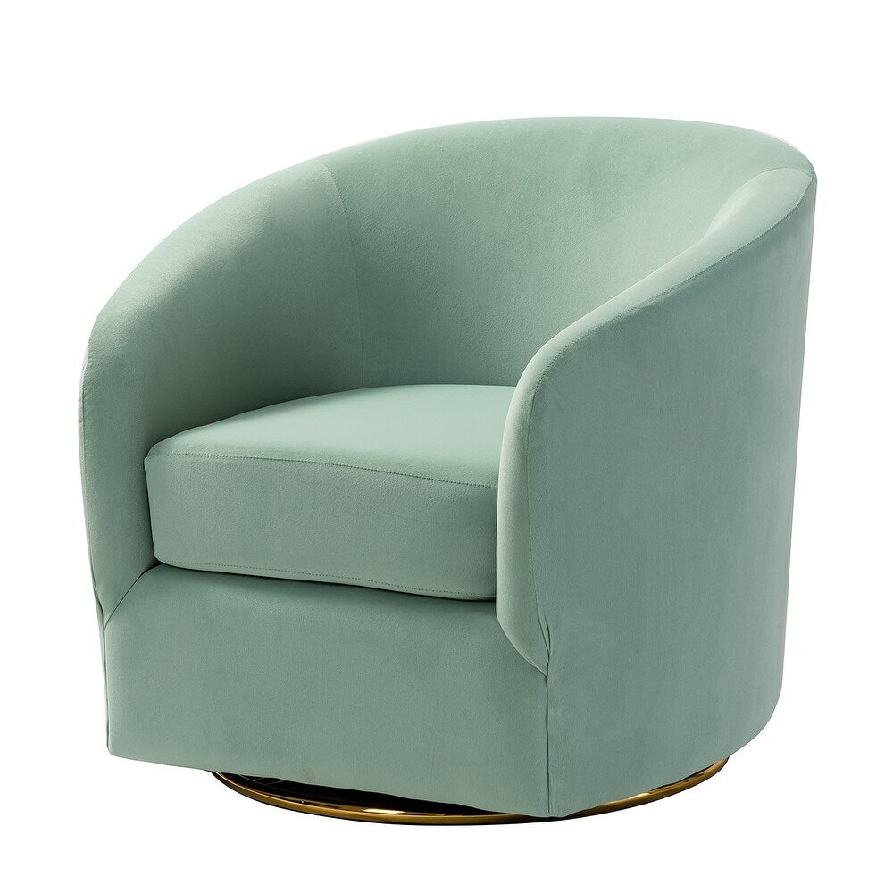 Eleuterio Modern Velvet Curved Swivel Accent Barrel Chair with Metal Base