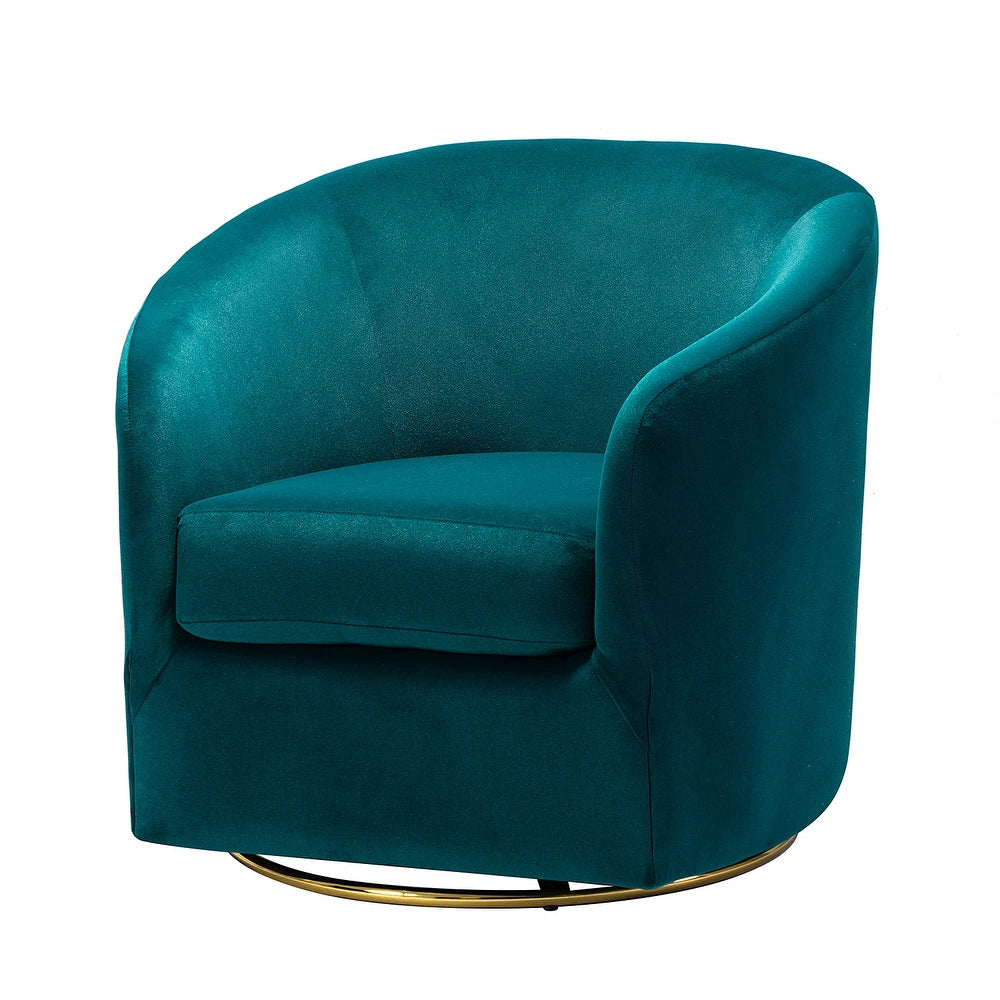 Eleuterio Modern Velvet Curved Swivel Accent Barrel Chair with Metal Base