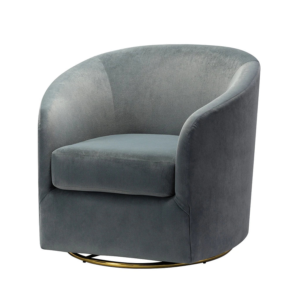 Eleuterio Modern Velvet Curved Swivel Accent Barrel Chair with Metal Base