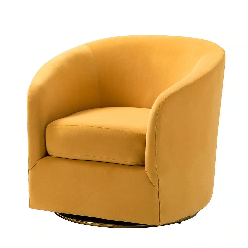 Eleuterio Modern Velvet Curved Swivel Accent Barrel Chair with Metal Base