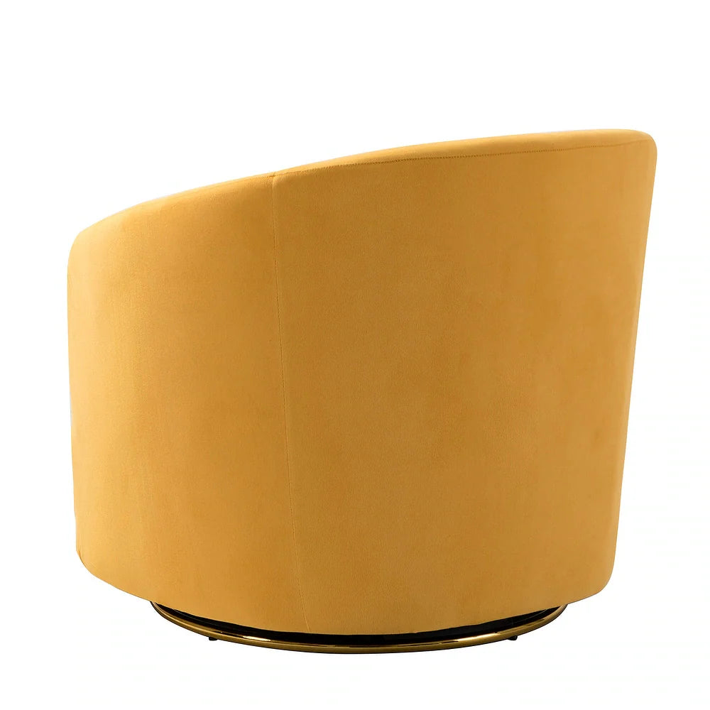 Eleuterio Modern Velvet Curved Swivel Accent Barrel Chair with Metal Base