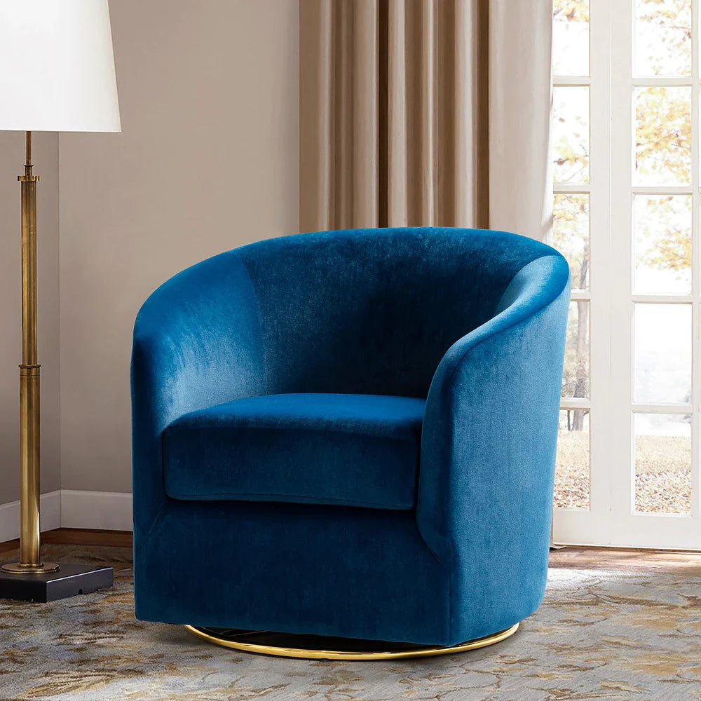 Eleuterio Modern Velvet Curved Swivel Accent Barrel Chair with Metal Base