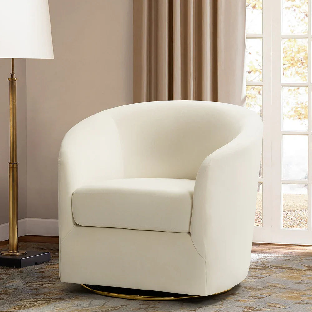 Eleuterio Modern Velvet Curved Swivel Accent Barrel Chair with Metal Base