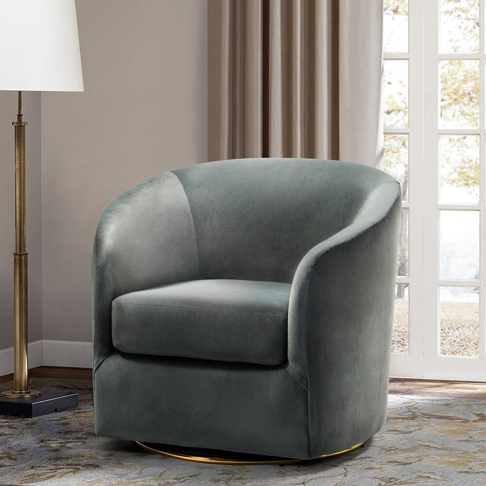 Eleuterio Modern Velvet Curved Swivel Accent Barrel Chair with Metal Base