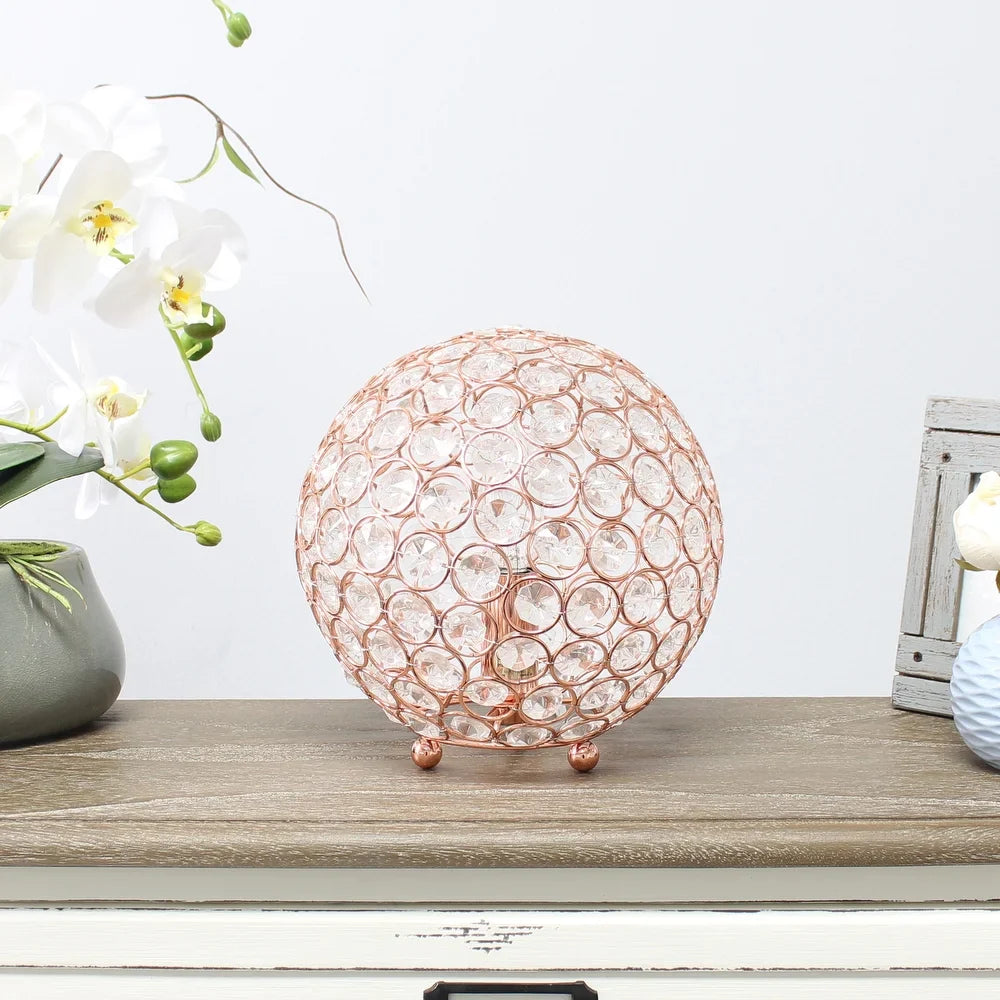 Elipse Medium 8" Metal Crystal Round Sphere Table Lamp