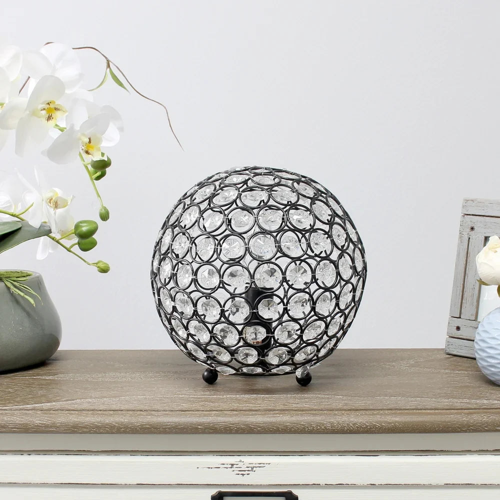 Elipse Medium 8" Metal Crystal Round Sphere Table Lamp