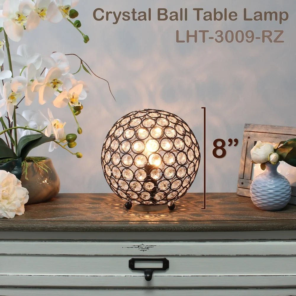 Elipse Medium 8" Metal Crystal Round Sphere Table Lamp