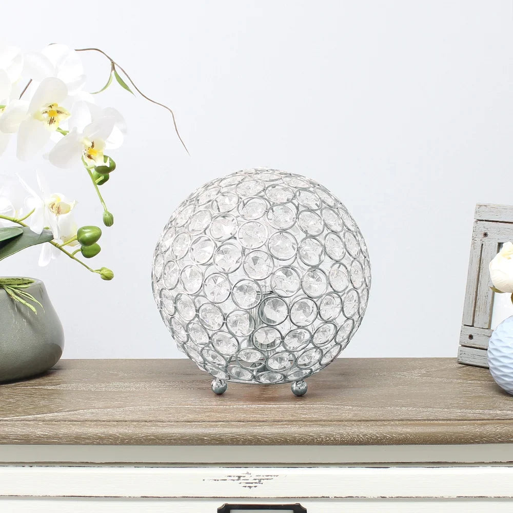 Elipse Medium 8" Metal Crystal Round Sphere Table Lamp