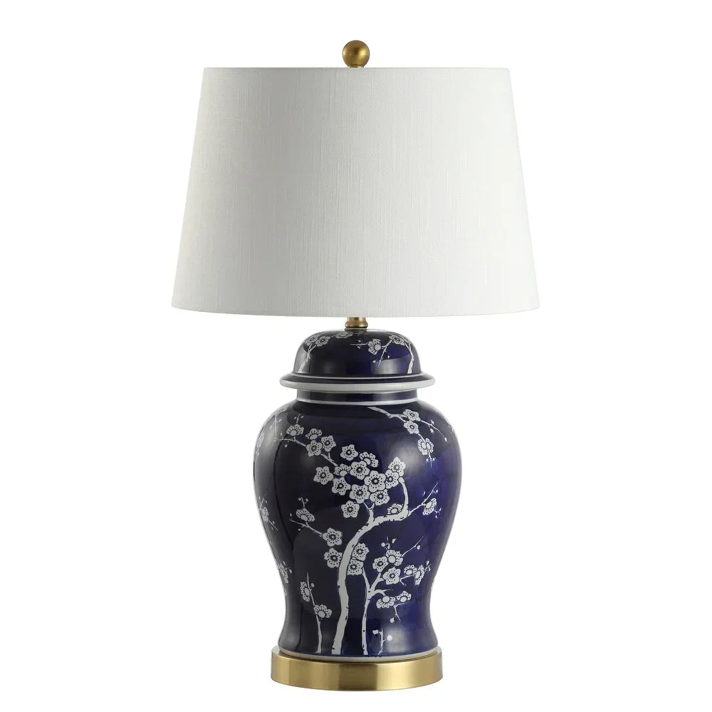 Ellie 29.5" Ginger Jar Ceramic/Metal LED Table Lamp, White/Navy by JONATHAN Y