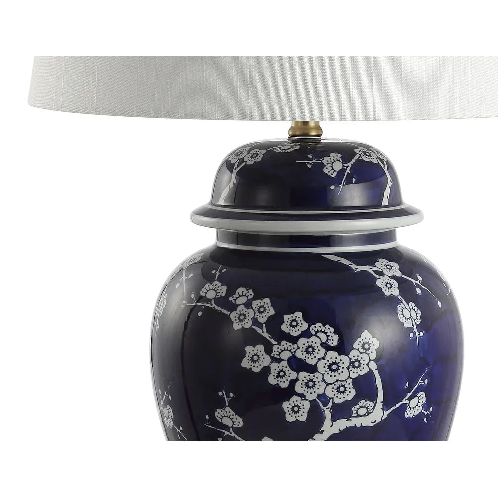 Ellie 29.5" Ginger Jar Ceramic/Metal LED Table Lamp, White/Navy by JONATHAN Y