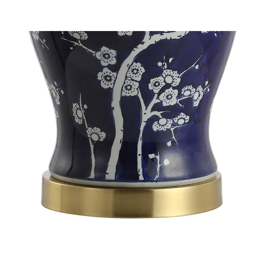 Ellie 29.5" Ginger Jar Ceramic/Metal LED Table Lamp, White/Navy by JONATHAN Y