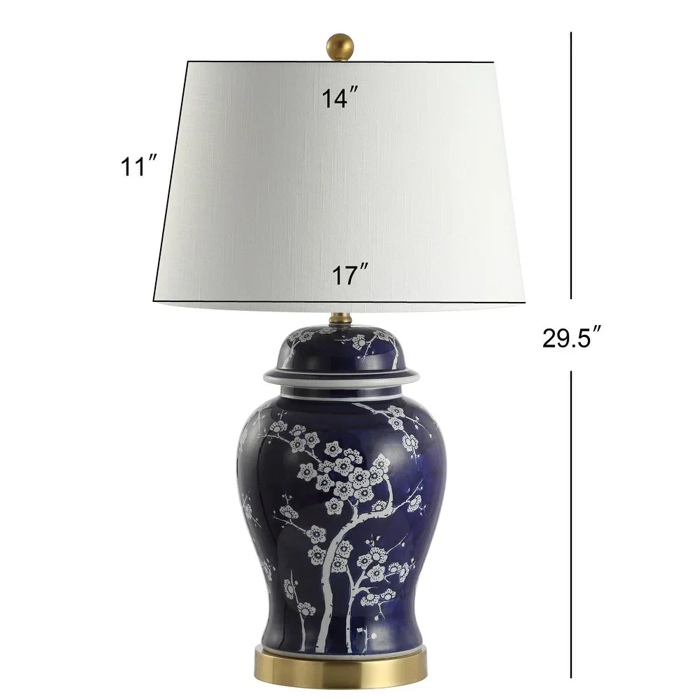 Ellie 29.5" Ginger Jar Ceramic/Metal LED Table Lamp, White/Navy by JONATHAN Y