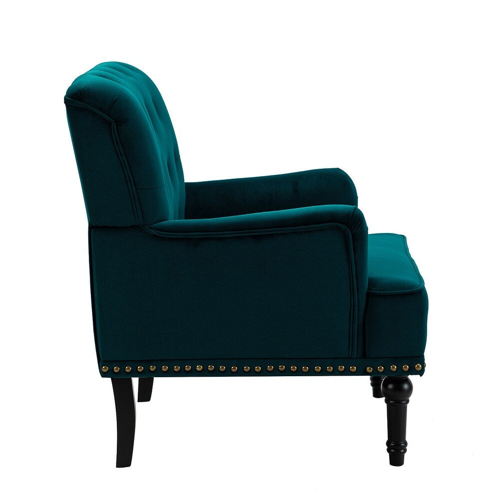 Geltrude Transitional Upholstered Button Tufted Club Chair with turned wooden Legs