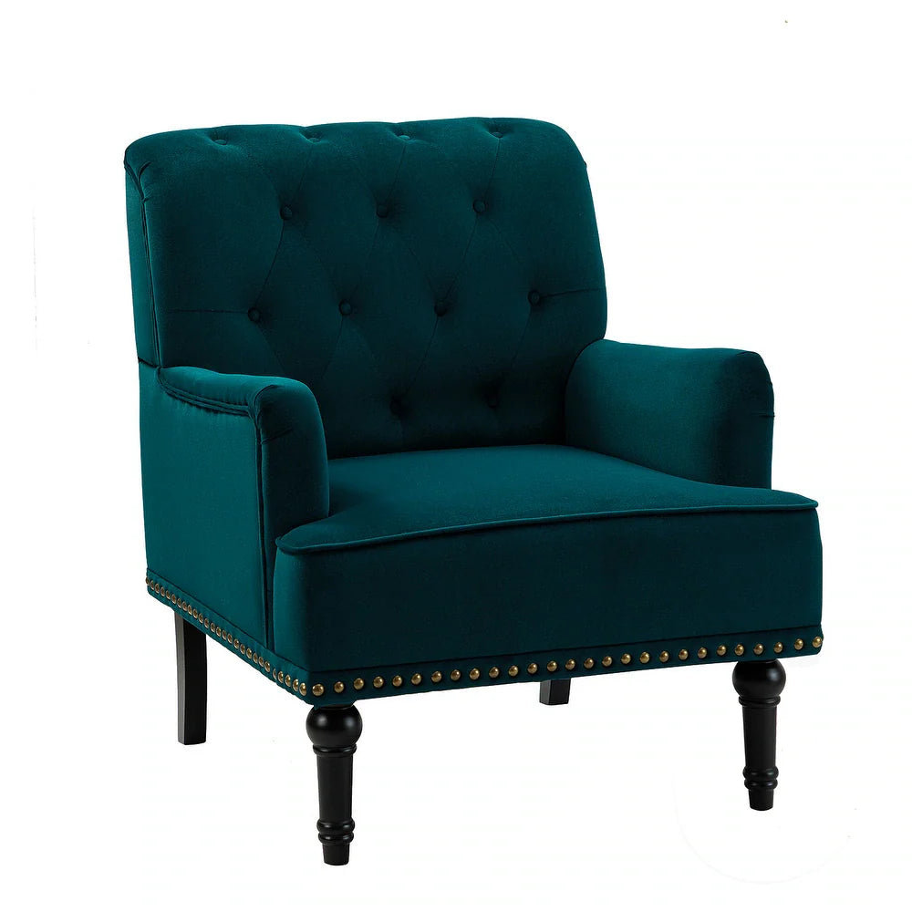 Geltrude Transitional Upholstered Button Tufted Club Chair with turned wooden Legs