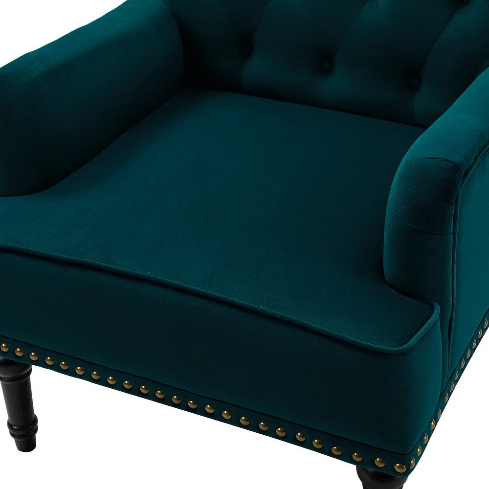 Geltrude Transitional Upholstered Button Tufted Club Chair with turned wooden Legs