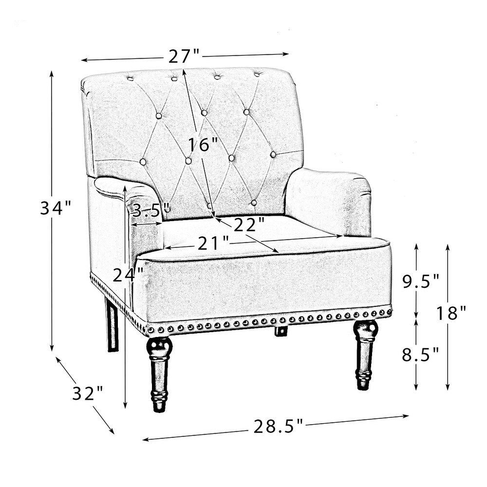 Geltrude Transitional Upholstered Button Tufted Club Chair with turned wooden Legs