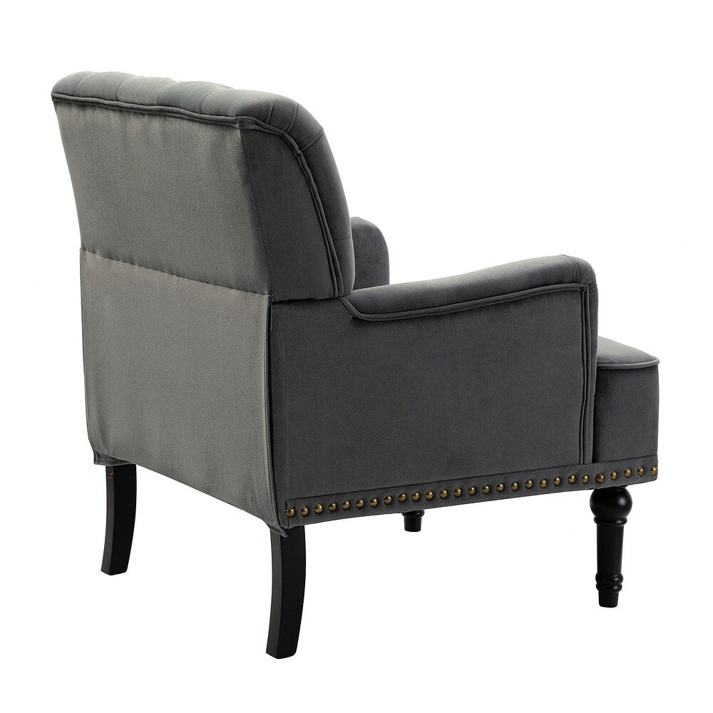 Geltrude Transitional Upholstered Button Tufted Club Chair with turned wooden Legs