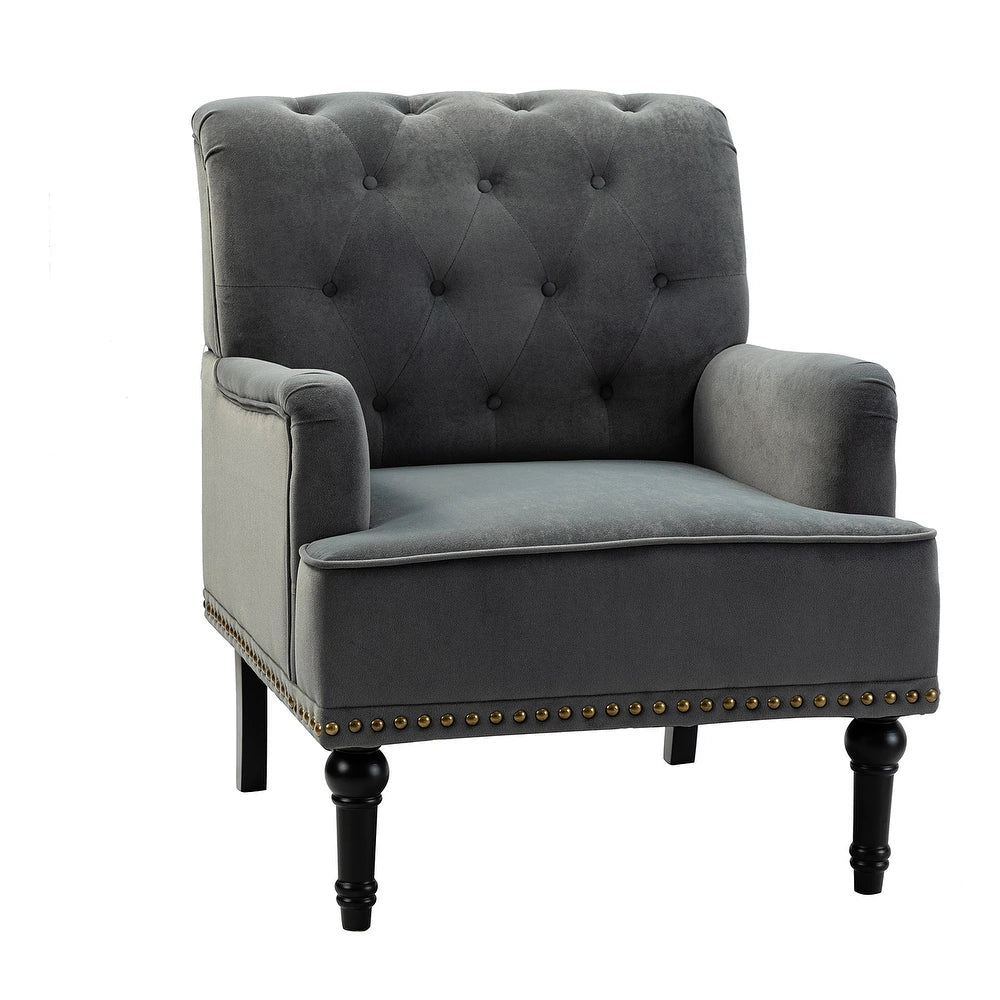 Geltrude Transitional Upholstered Button Tufted Club Chair with turned wooden Legs