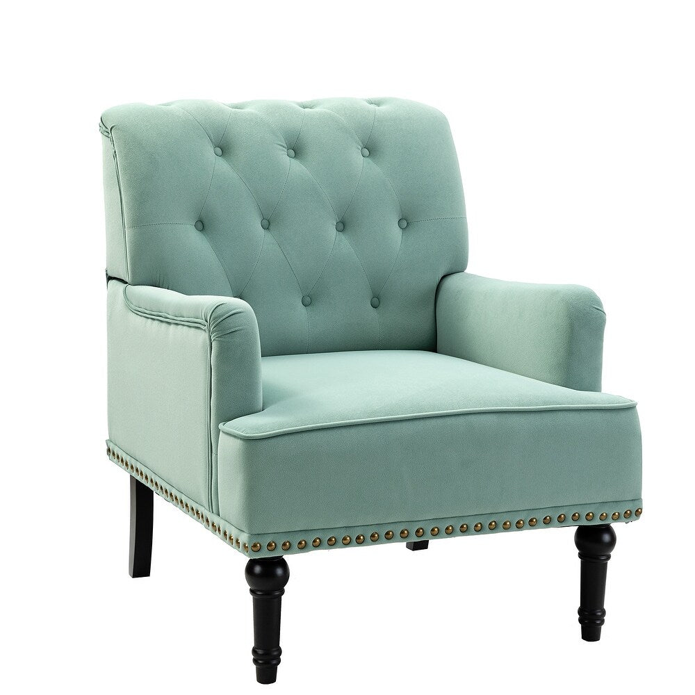 Geltrude Transitional Upholstered Button Tufted Club Chair with turned wooden Legs