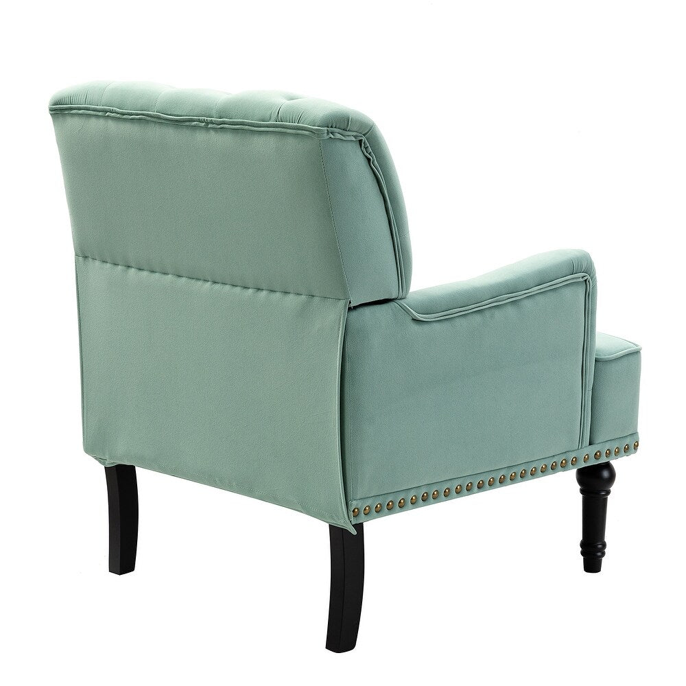 Geltrude Transitional Upholstered Button Tufted Club Chair with turned wooden Legs