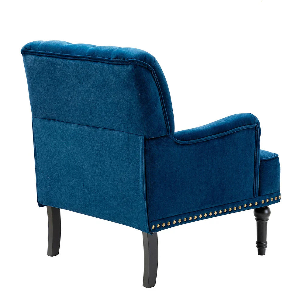 Geltrude Transitional Upholstered Button Tufted Club Chair with turned wooden Legs