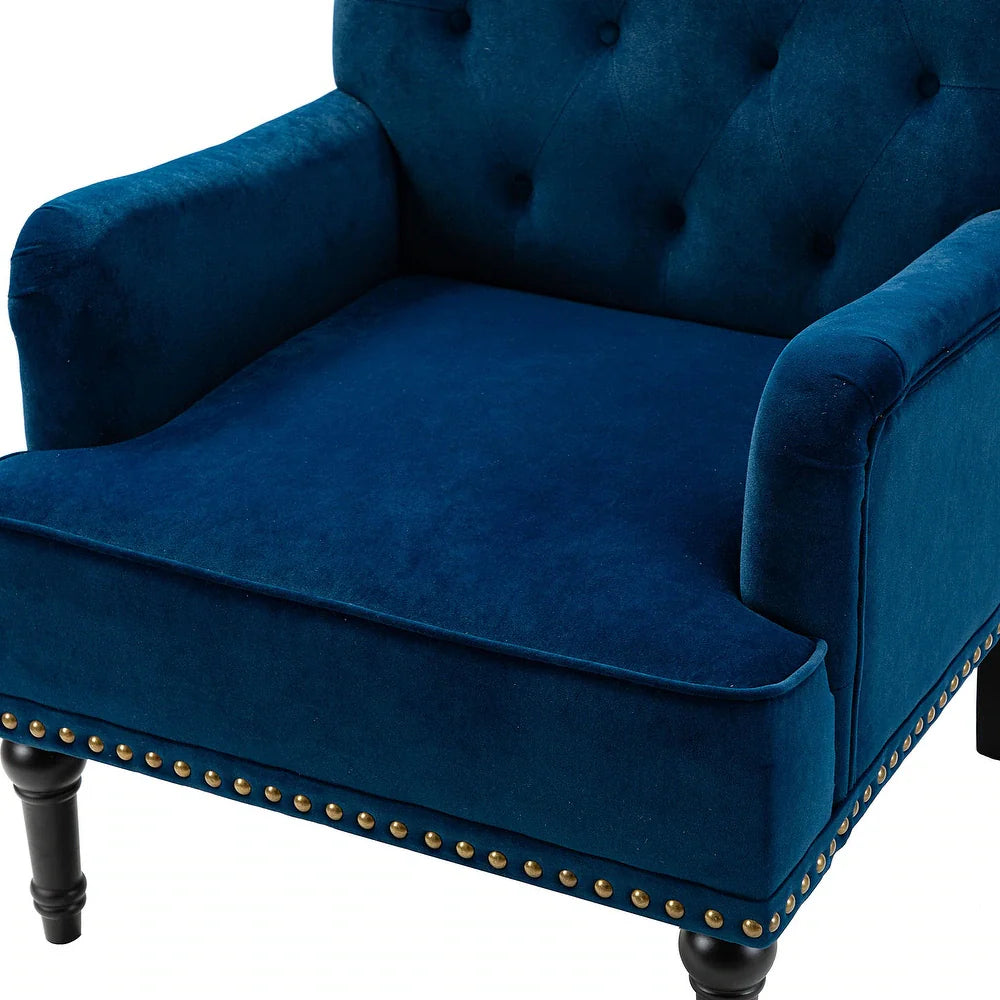 Geltrude Transitional Upholstered Button Tufted Club Chair with turned wooden Legs