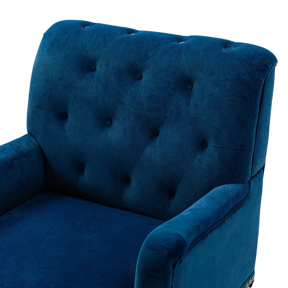 Geltrude Transitional Upholstered Button Tufted Club Chair with turned wooden Legs