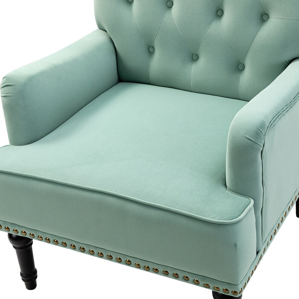 Geltrude Transitional Upholstered Button Tufted Club Chair with turned wooden Legs