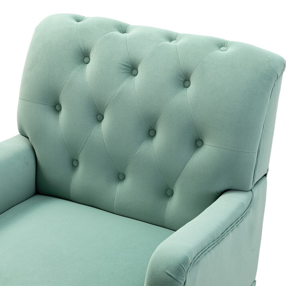 Geltrude Transitional Upholstered Button Tufted Club Chair with turned wooden Legs