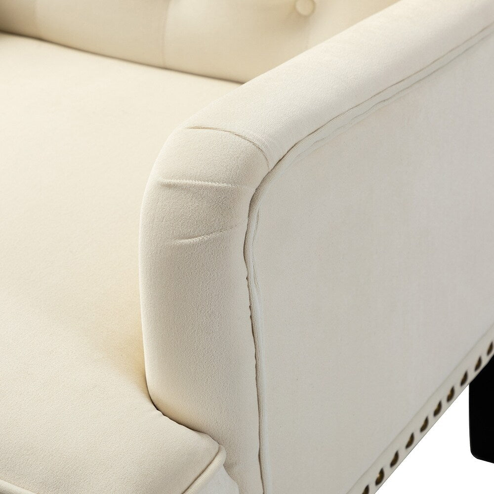 Geltrude Transitional Upholstered Button Tufted Club Chair with turned wooden Legs