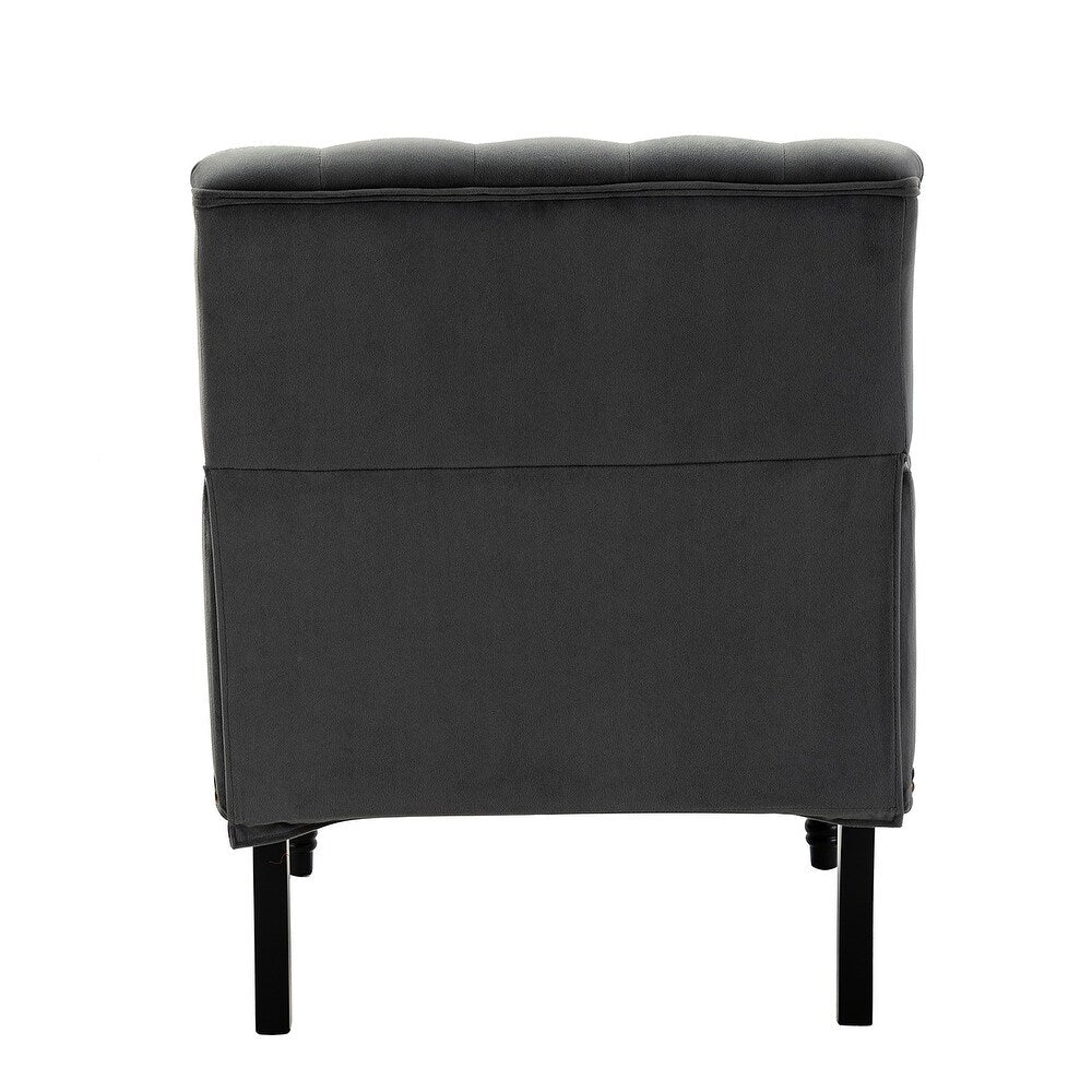 Geltrude Transitional Upholstered Button Tufted Club Chair with turned wooden Legs